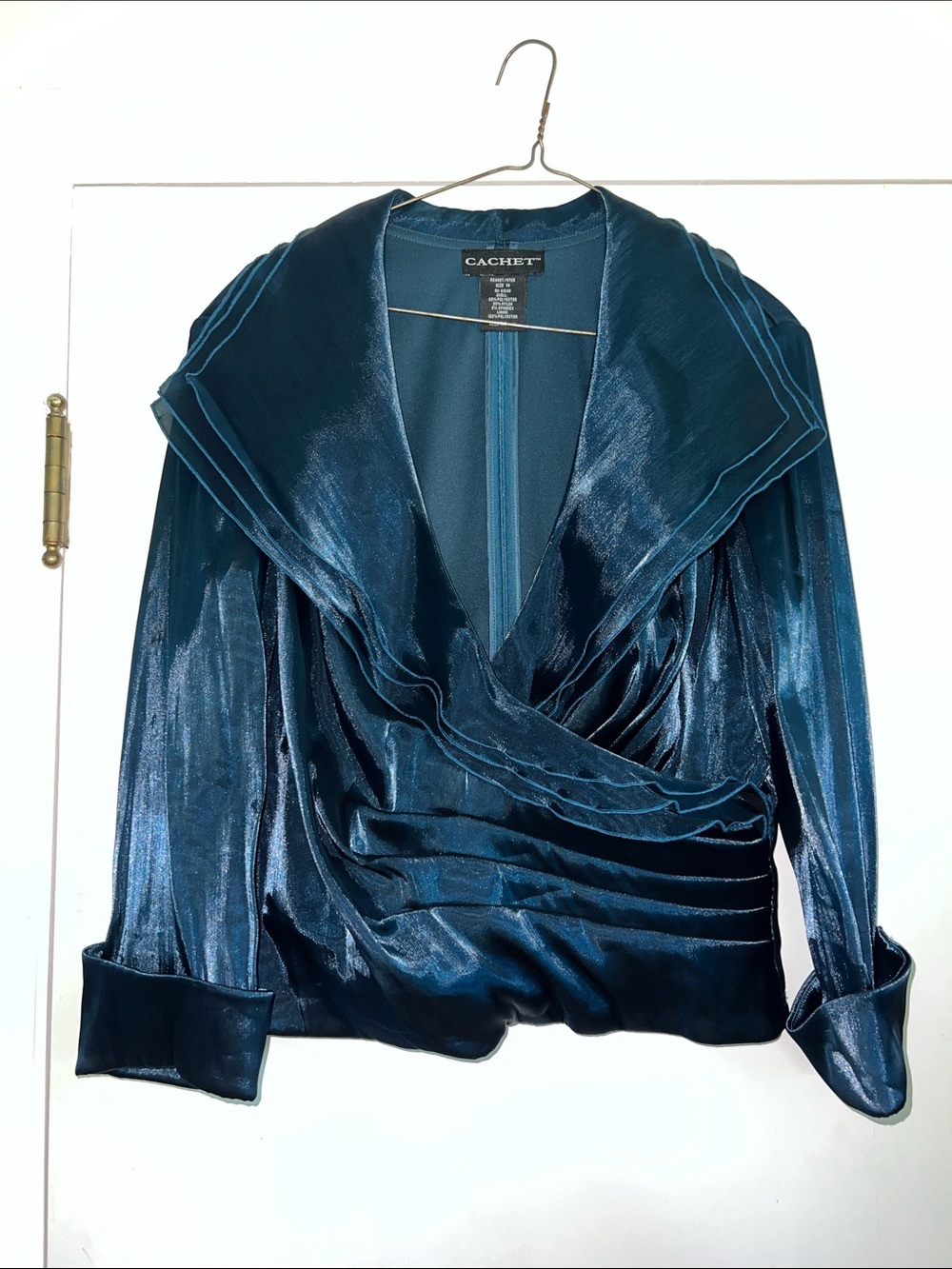 Cachet Shimmering Draped Wrap Blazer Top Jacket